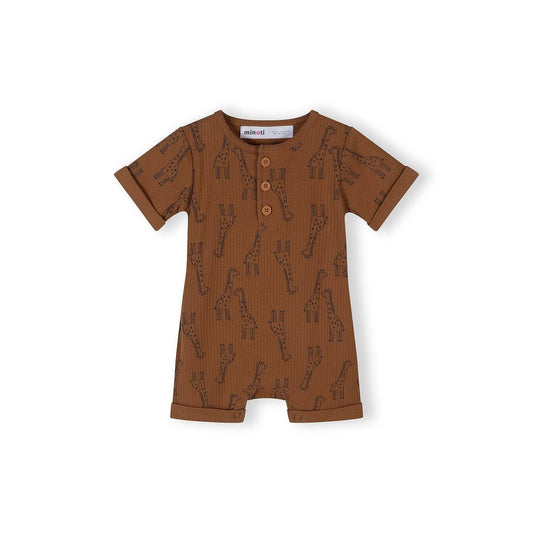 Geribbelde rompers (set van 3), giraf & streep, beige/bruin: Beige / 3-6 M (62-68 cm)