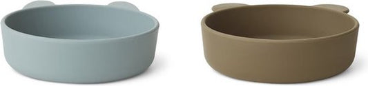 Liewood - Assiette Olivia (Lot de 2) - assiettes en silicone - Blue Fog Khaki Mix
