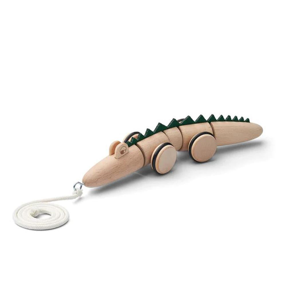 Liewood - Pull along crocodile toy - natural wood/hunter green mix
