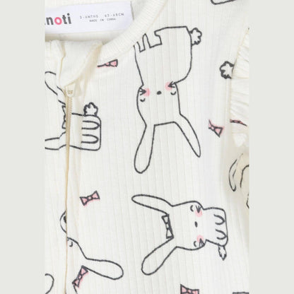 Set van 3 rompertjes geribbeld, gestreept en met konijntje, roze: Lichtroze / 9-12 M (74-80 cm)
