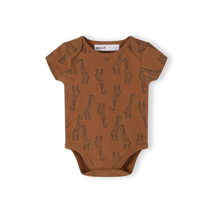 3-pack rompertjes met korte mouwen, giraffenprint, beige-bruin: Beige / 6-9 M (68-74 cm)