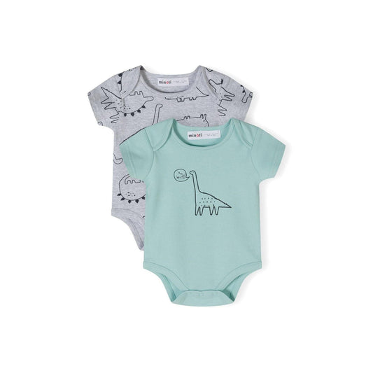 2‑pack rompertjes met korte mouwen, dinosaurusprint, muntgrijs: Grey / 6-9 M (68-74 cm)