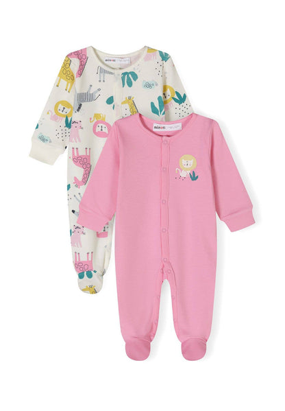 Girls 2-pack long sleeve sleepsuits 0-24m light pink: Lichtroze / 6-9m