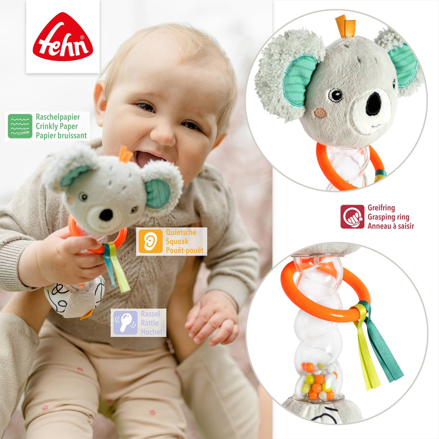Regenmaker Koala - motoriek speelgoed/rammelaar stok