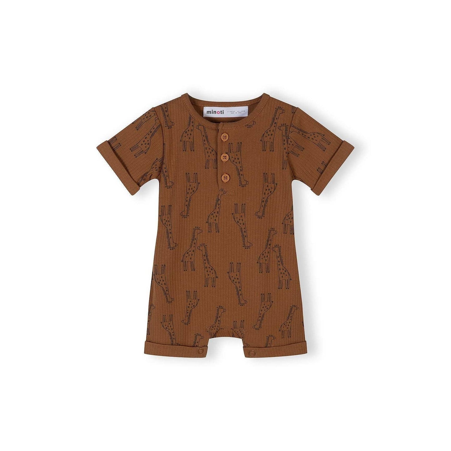 Geribbelde rompers (set van 3), giraffe & streep, beige/bruin: Beige / 6-9 M (68-74 cm)