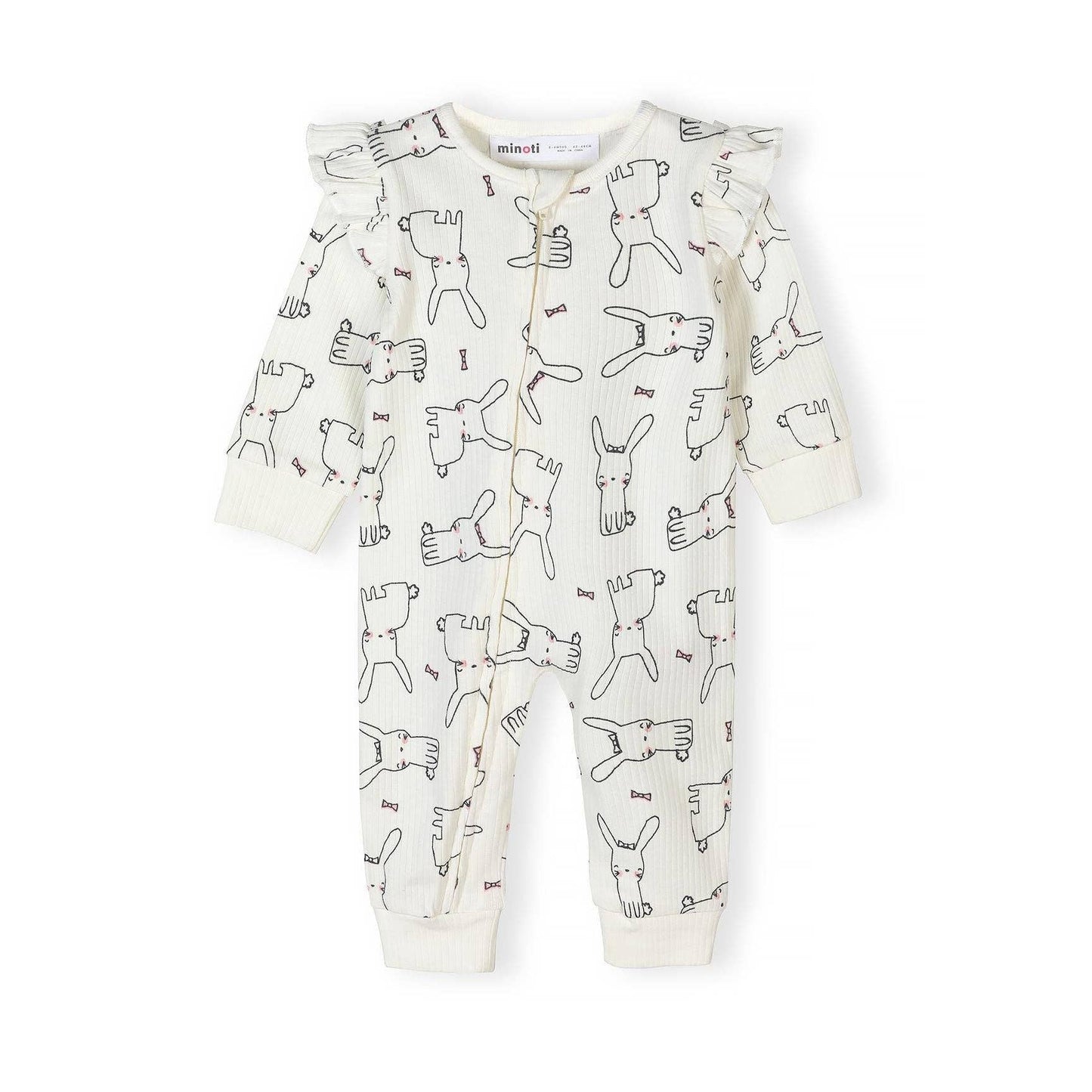Set van 3 rompertjes geribbeld, gestreept en met konijntje, roze: Lichtroze / 9-12 M (74-80 cm)