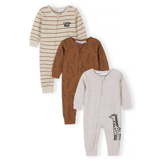 Set van 3 babyrompers, geribbelde giraffe, neutraal: Beige / 9-12 M (74-80 cm)