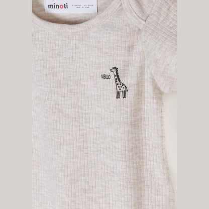 3-pack rompertjes met korte mouwen, giraffenprint, beige-bruin: Beige / 9-12 M (74-80 cm)