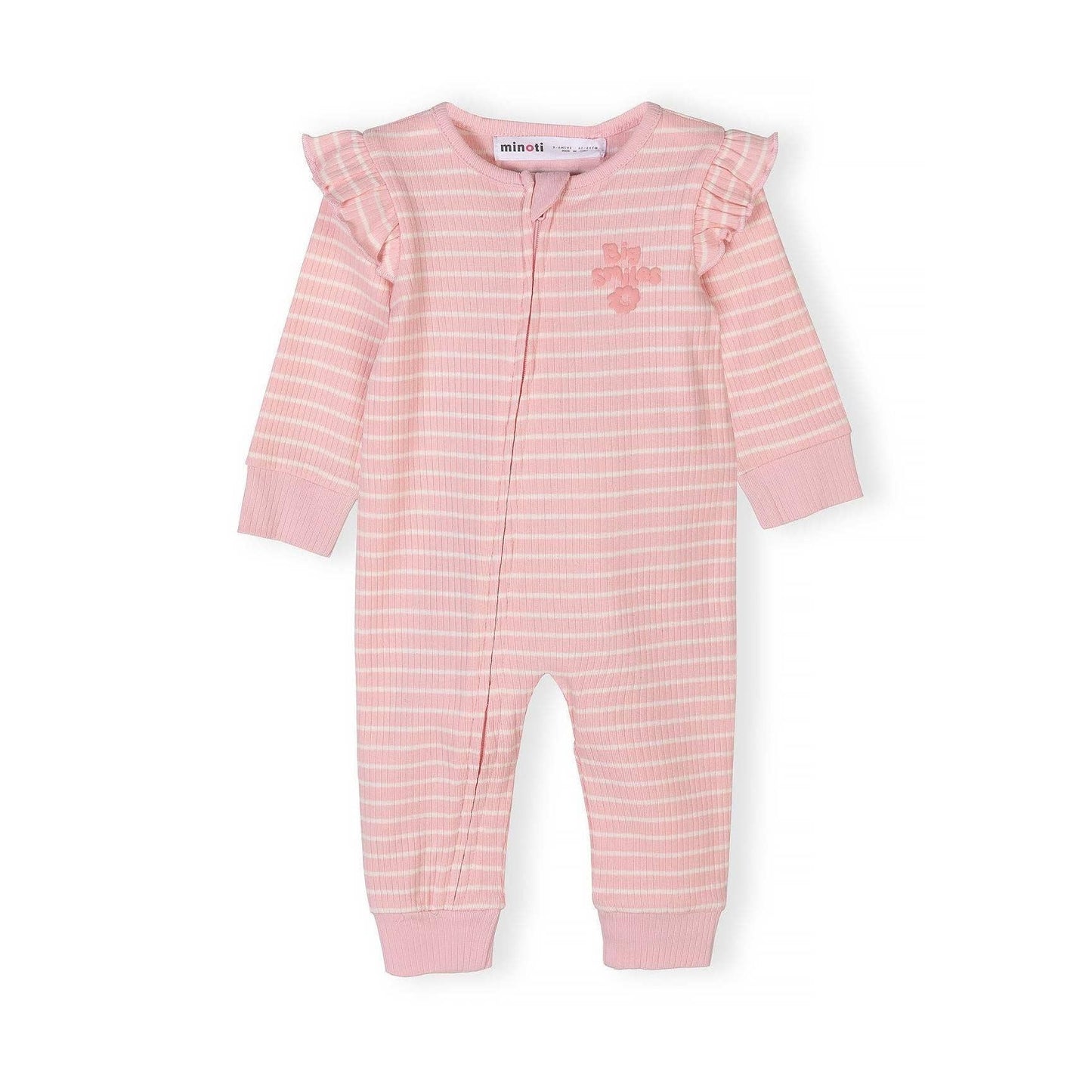 Set van 3 rompertjes met voetjes geribd, gestreept en met konijntje, roze: Lichtroze / 6-9 M (68-74 cm)