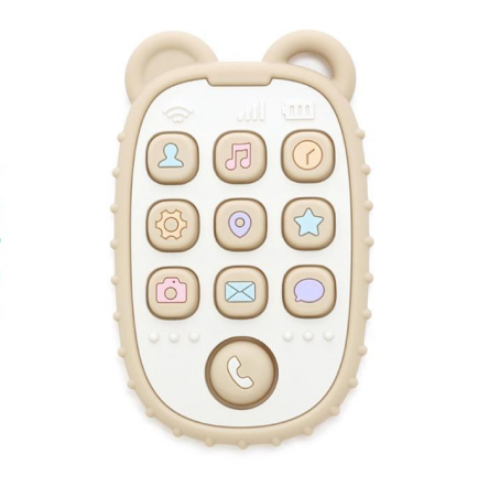 Silicone Teething Ring with Pop-it Phone - Beige