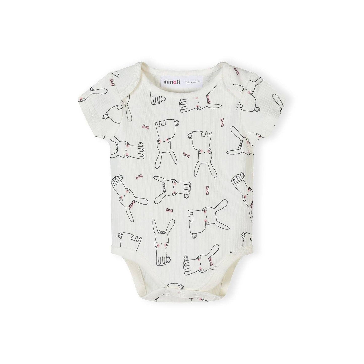 Rompertjes met korte mouwen, set van 3, konijn/gestreept hart, roze/wit: Lichtroze / 0-3 M (56-62 cm)