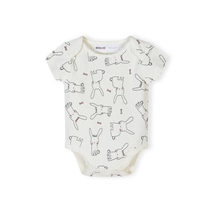 Rompertjes met korte mouwen, set van 3, konijn/gestreept hart, roze/wit: Lichtroze / 3-6 M (62-68 cm)