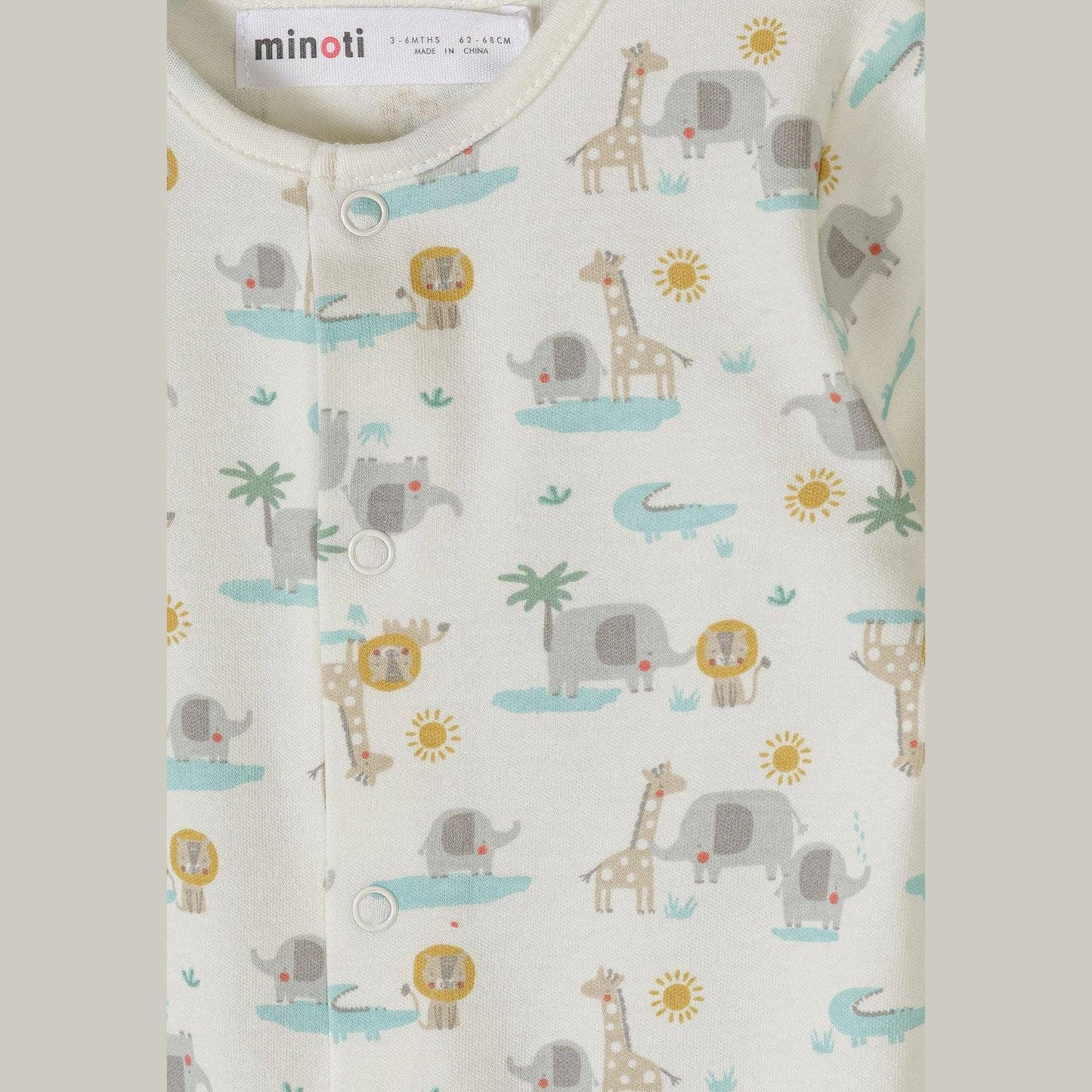 Set van 3 katoenen slaappakjes, Safari, crème-mint: Gebroken Wit / 3-6 M (62-68 cm)
