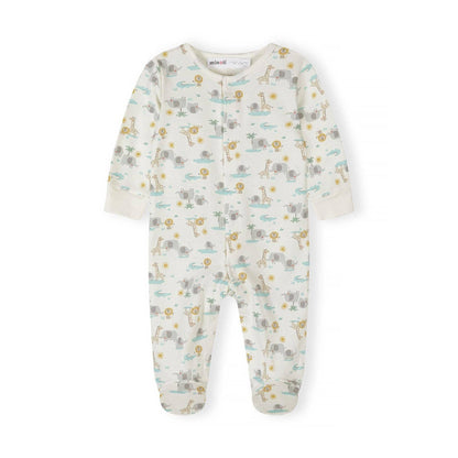 Set van 3 katoenen slaappakjes, Safari, crème-mint: Gebroken wit / 0-3 M (56-62 cm)