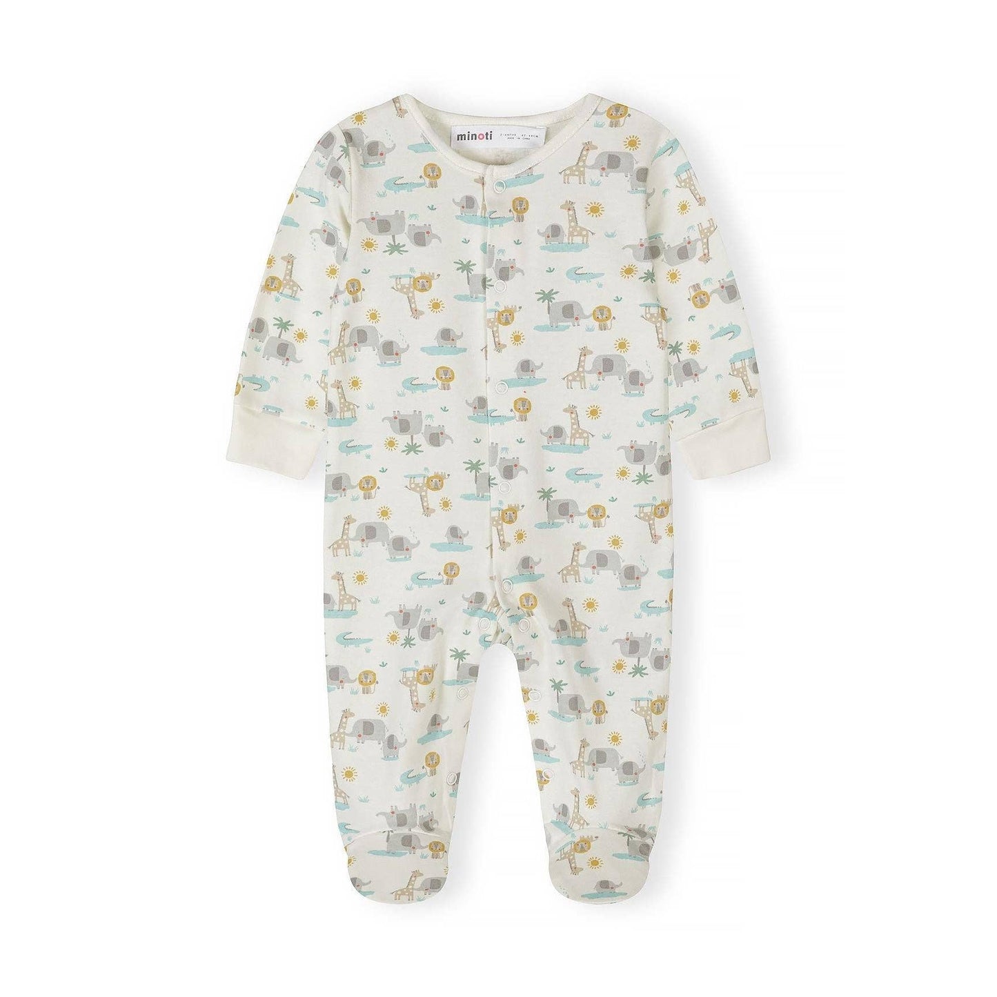 Set van 3 katoenen slaappakjes, Safari, crème-mint: Gebroken Wit / 3-6 M (62-68 cm)