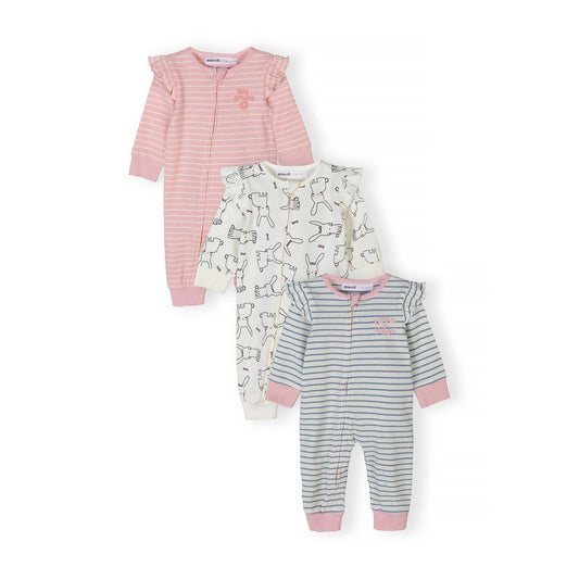 Set van 3 slaappakjes geribd, gestreept en met konijntje, roze: Lichtroze / 3-6 M (62-68 cm)