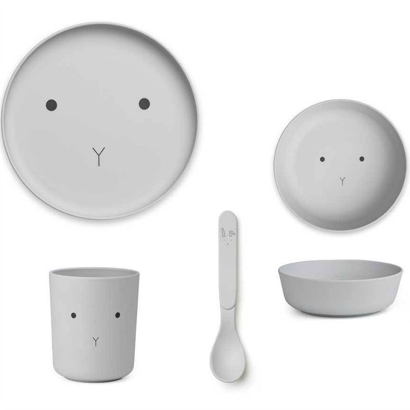 Liewood - bamboeservies set - konijn/dumbo grijs