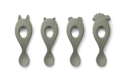 Liewood - Cuillère Livia en silicone, lot de 4 - Faune Green