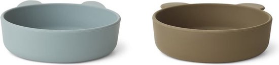 Liewood - Borden Olivia (Set van 2) - siliconen borden - Blue Fog Khaki Mix