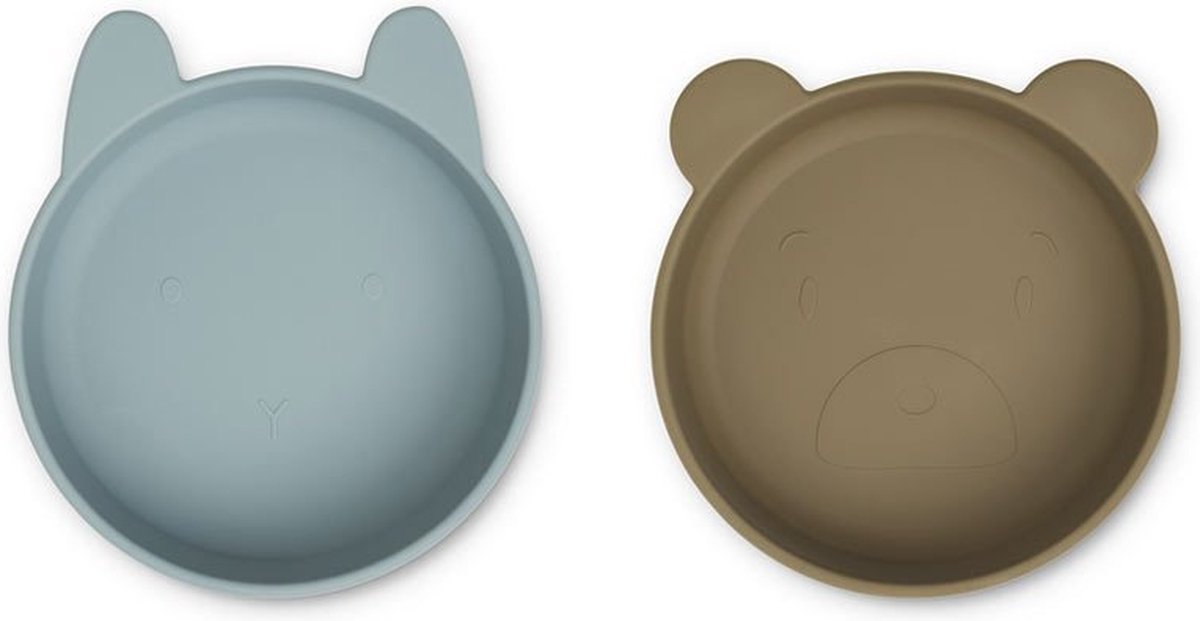 Liewood - Borden Olivia (Set van 2) - siliconen borden - Blue Fog Khaki Mix