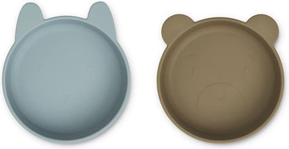 Liewood - Borden Olivia (Set van 2) - siliconen borden - Blue Fog Khaki Mix