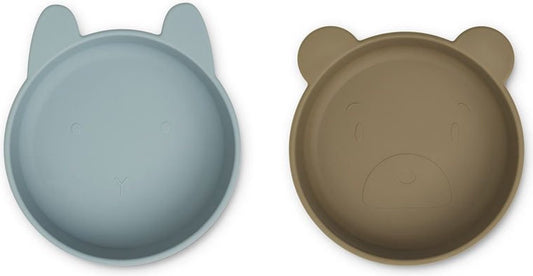 Liewood - Assiette Olivia (Lot de 2) - assiettes en silicone - Blue Fog Khaki Mix