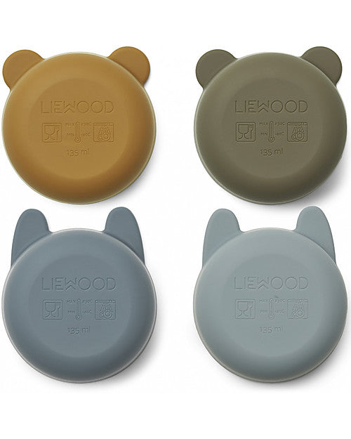 Liewood - Lot de 4 bols en silicone - Caramel doré/Mélange de bleus