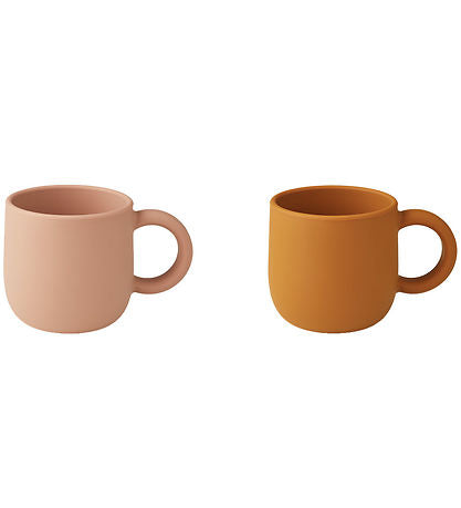 Liewood - lot de 2 tasses Merce en silicone avec anse - moutarde/rose foncé