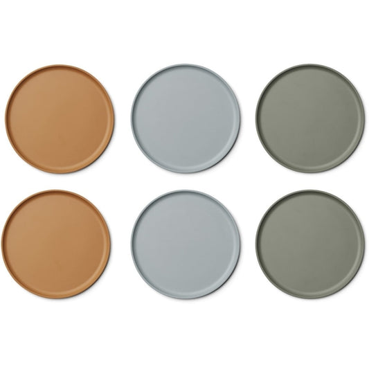 Liewood – Assiettes en bambou – Lot de 6 – Bleu mélange multiple