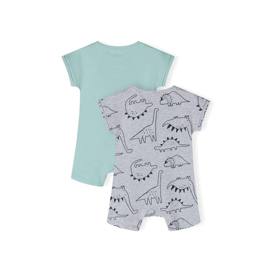 Rompers 2-pack, korte mouw, dinosaurus, mintgroen: Grijs / 3-6 M (62-68 cm)