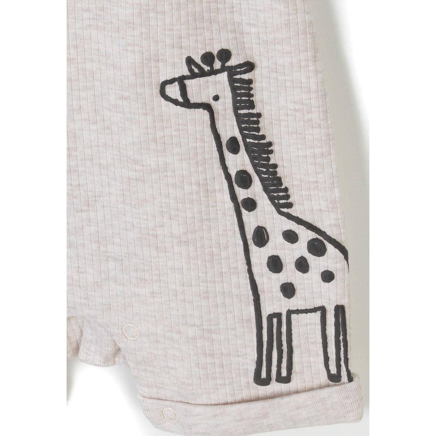 Geribbelde rompers (set van 3), giraf & streep, beige/bruin: Beige / 3-6 M (62-68 cm)