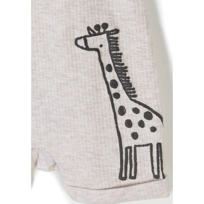 Geribbelde rompers (set van 3), giraf & streep, beige/bruin: Beige / 3-6 M (62-68 cm)