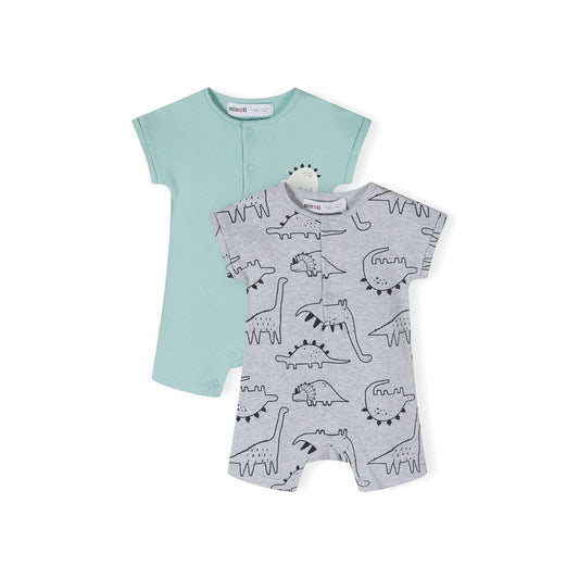 Rompers 2-pack, korte mouw, dinosaurus, mintgroen: Grijs / 3-6 M (62-68 cm)