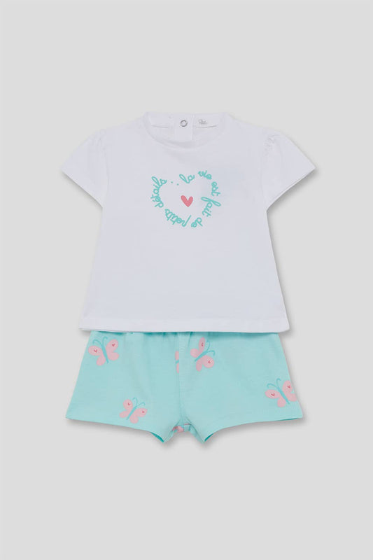 Street Monkey - Set for baby girls: white/green - 6 m