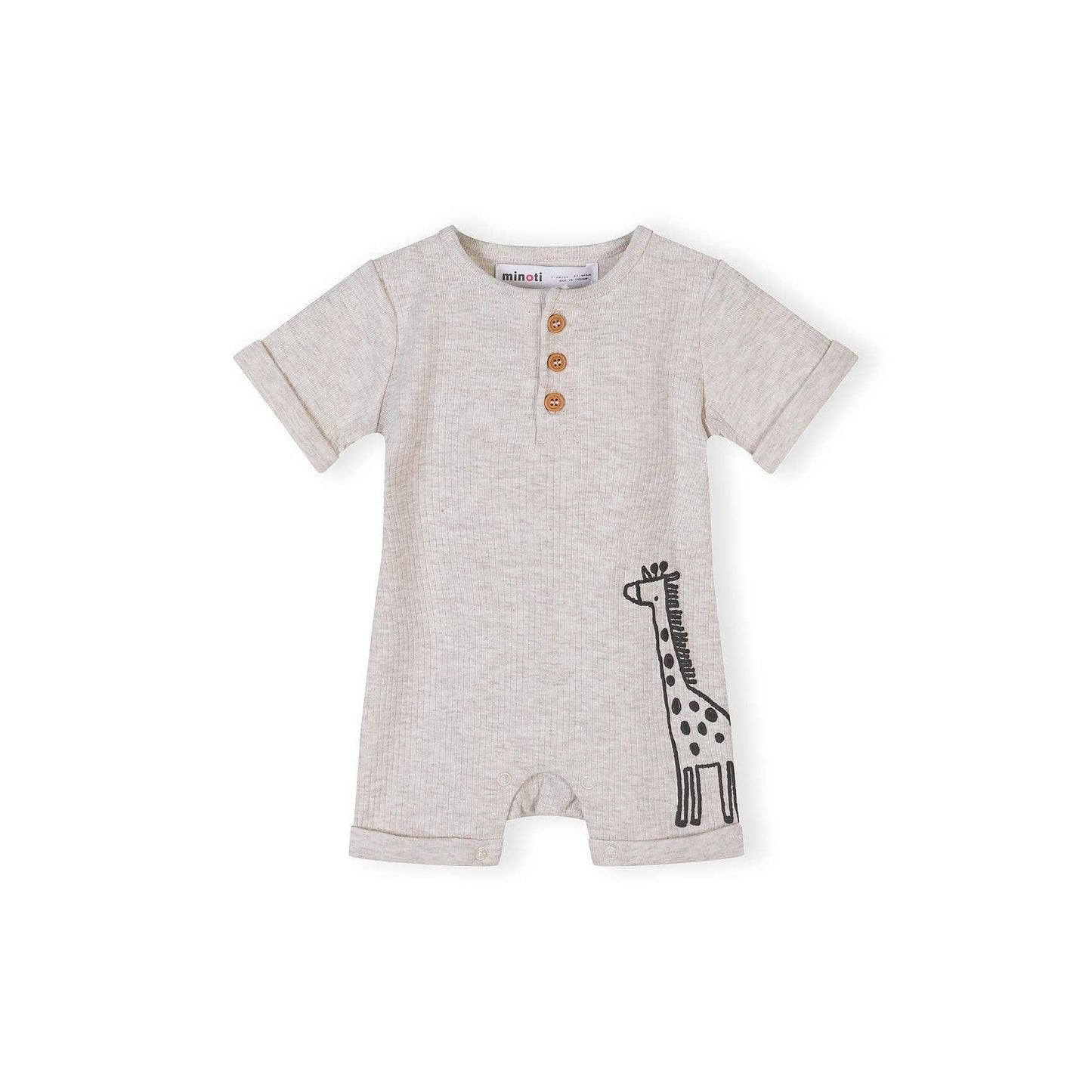 Geribbelde rompers (set van 3), giraffe & streep, beige/bruin: Beige / 6-9 M (68-74 cm)