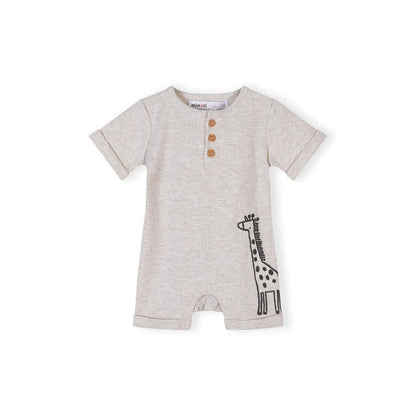 Geribbelde rompers (set van 3), giraffe & streep, beige/bruin: Beige / 6-9 M (68-74 cm)