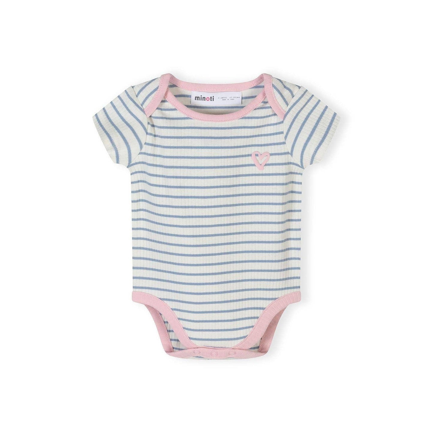 Rompertjes met korte mouwen, set van 3, konijn/gestreept hart, roze/wit: Lichtroze / 0-3 M (56-62 cm)