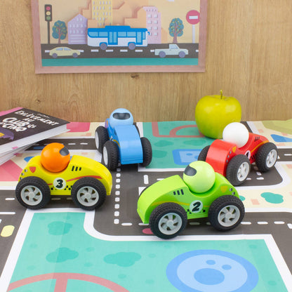 Wooden friction toy: turbo driver (set of 4) - 1+
