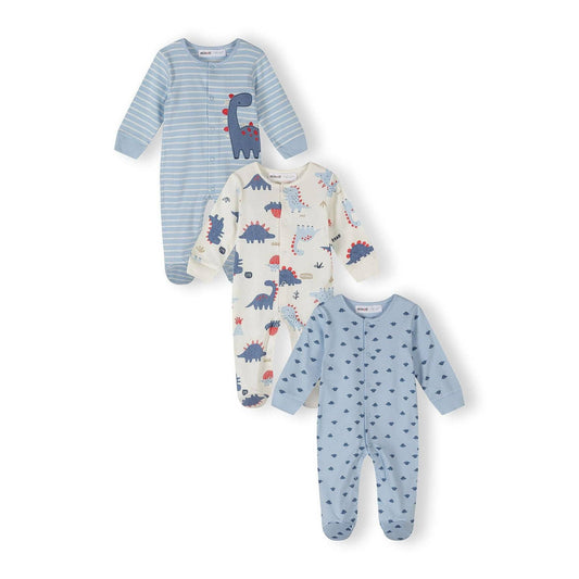 Set van 3 slaappakjes, dinosaurusprint, blauw/wit: Lichtblauw / 3-6 M (62-68 cm)