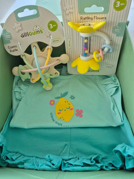 3+ month box girl - Small - turqoise/yellow