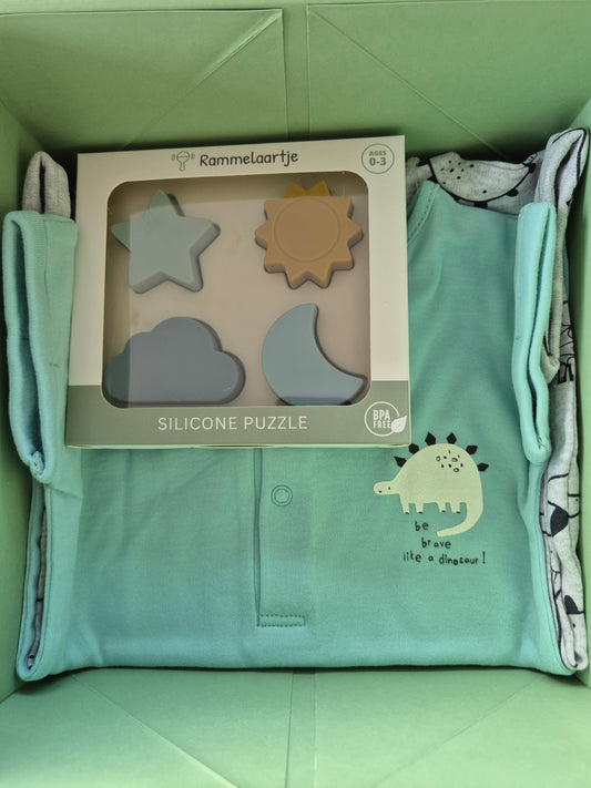 6+ month gift box boy - Small - turquoise/dino